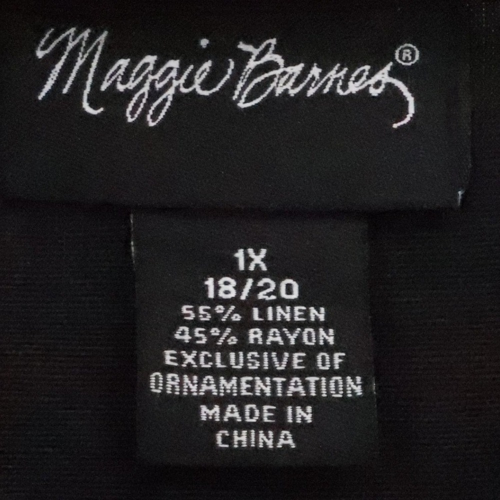 Maggie Barnes Black Linen Blend Tunic Top‎ Embroidered Beaded Plus Size  1X - Picture 5 of 11